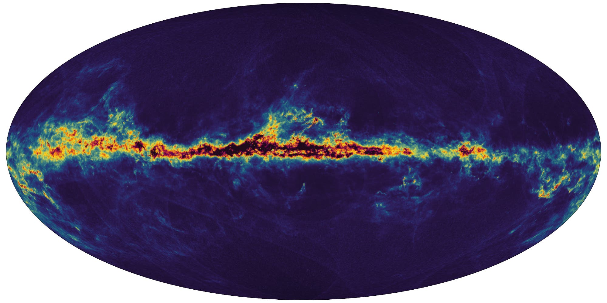 This handout image released by the European Space Agency (ESA) on June 13, 2022, shows a map of the Milky Way made with new data collected by the ESA space probe Gaia, showing the interstellar dust that fills the galaxy. The Gaia space probe unveiled its latest discoveries on June 13, 2022, in its quest to map the Milky Way in unprecedented detail, surveying nearly two million stars and revealing mysterious starquakes which sweep across the fiery giants like vast tsunamis.